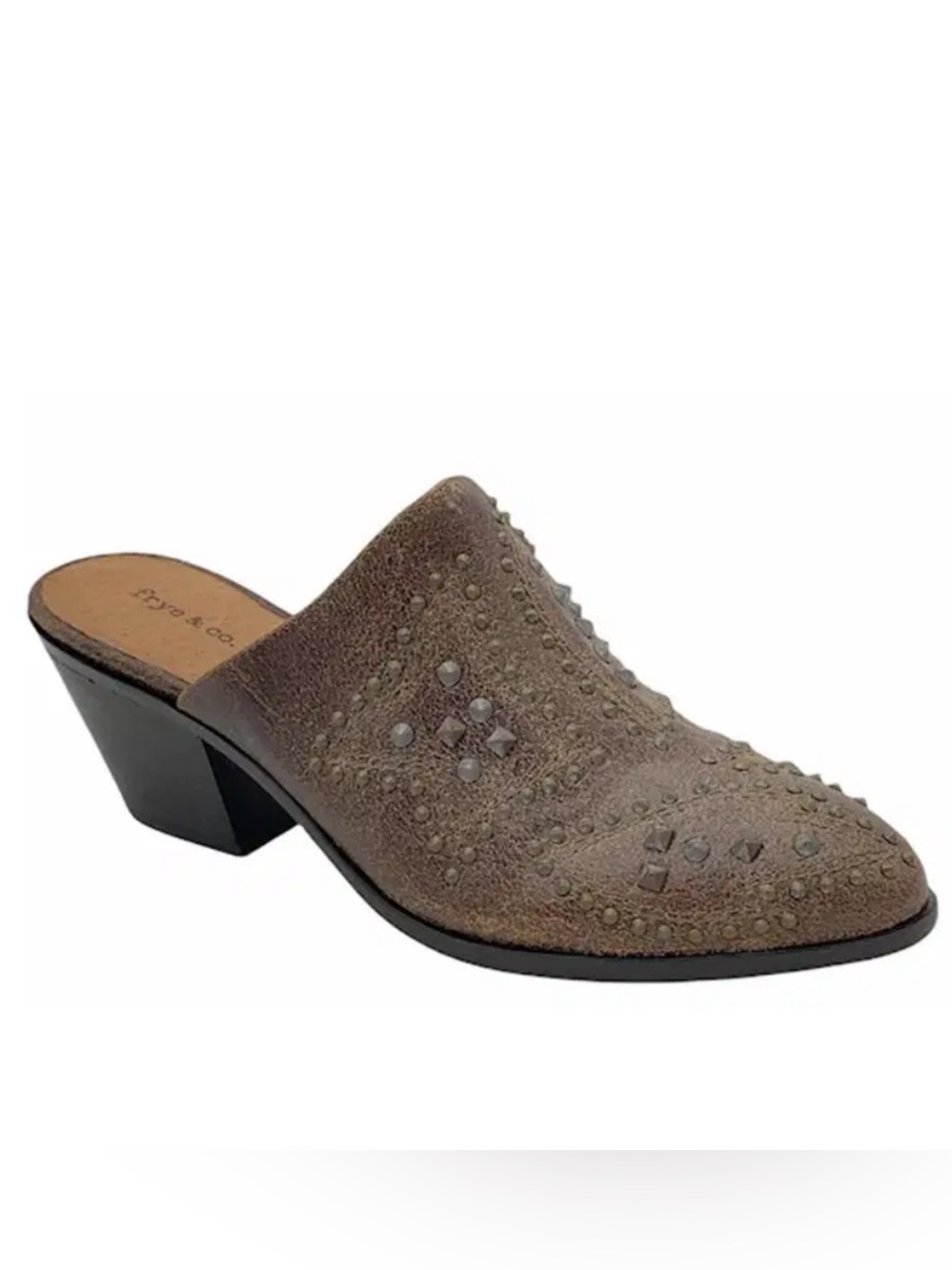 Frye & Co Phoenix Mules Distressed Leather Studded In Chocolate Women's Size 8M